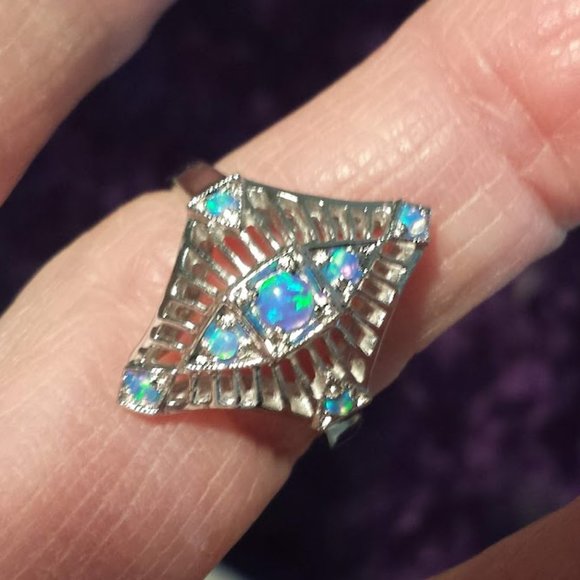 Fire Opal Ring Art Deco Style Ring  Size 6.5 - Picture 3 of 9